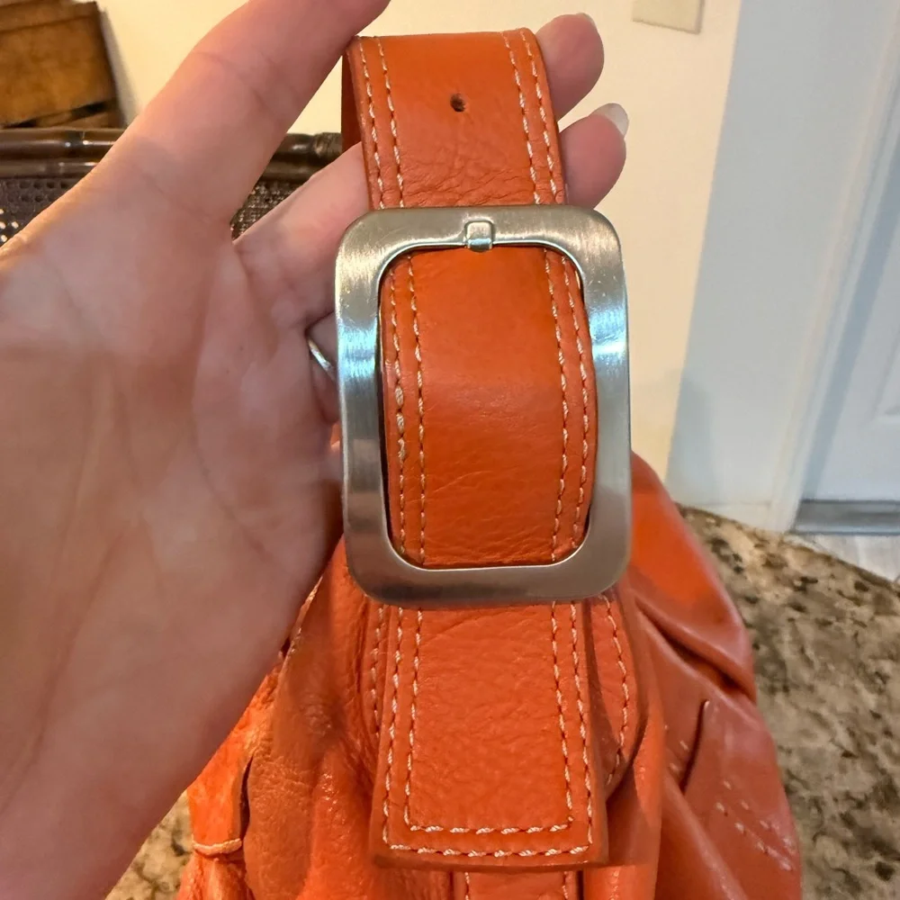 Cole Haan Vibrant Orange Pebbled Leather Hobo Bag